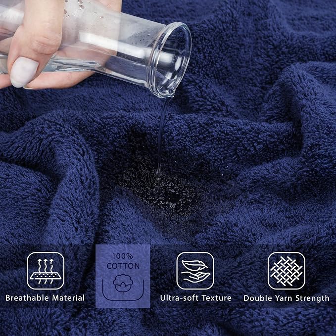 Cotton Paradise 100% Cotton Turkish Towel Set, Soft Absorbent Quick Dry, 2 Piece 35x70 Bath Sheet Set, Navy Blue