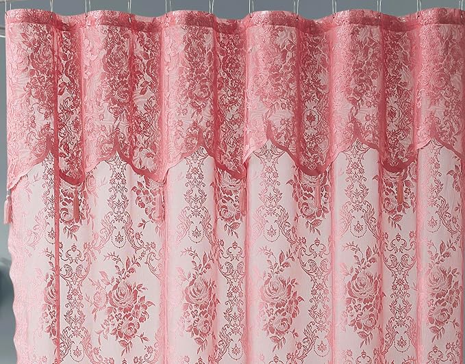 Warm Home Designs Pink Stall Shower Curtain with Valance. LA Rose 36 | Small Pink Shower Curtain 36 x 72 Inches with Attached Valance & Tassels. Luxury Lace Stall Shower Curtain for Bathroom.