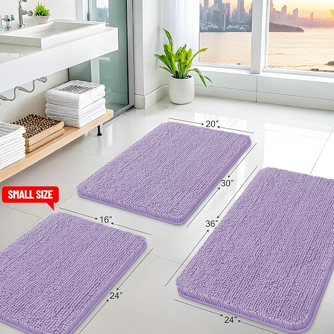 Arotive Bathroom Rugs 36x24, Soft Absorbent Shaggy Chenille Bath Rugs | Lavender, Machine Washable Rubber Backing Bath Mats for Bathroom Floor Tub and Shower Home Decor Accessories