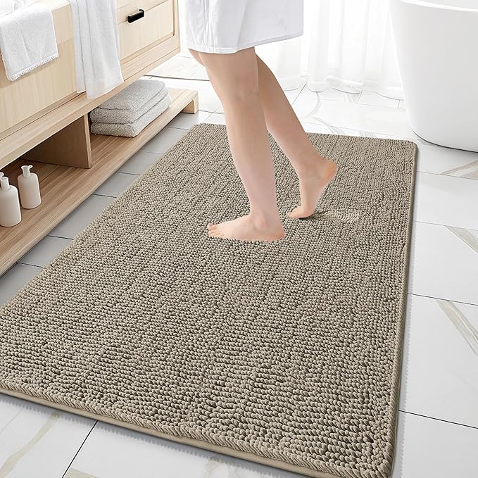 OLANLY Large Bathroom Rugs 59x35, Extra Soft Absorbent Chenille Bath Rugs | Warm Taupe, Quick-Drying Rubber Backing, Machine Washable Bath Mat for Bathroom Floor, Tub and Shower, Home Decor Accessories