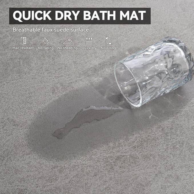 MontVoo -Bath Mat Rug-Rubber Backing Non Slip Quick Dry Absorbent Thin Bathroom Rugs Fit Under Door-Faux Suede Surface Bathroom Floor Mats-Shower Rug for in Front of Bathtub Shower Gray 17"x59"