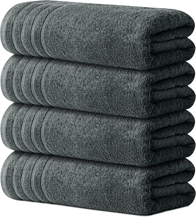 Avalon Towels Bath Towels Set of 4, Size 30 x 60 Inches - 60% Cotton, 40% Viscose Made from Bamboo, Soft and Absorbent, Thin and Quick Drying, Lightweight, Perfect for Daily Use