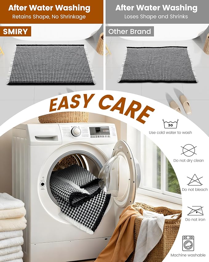 Smiry Waffle Bath Mat 30X18, Soft Absorbent Bathroom Rugs, Black & Cream | Non Slip Machine Washable Quick Dry Bath Rugs for Bathroom Floor, Tub, Shower, Home Decor Accessories