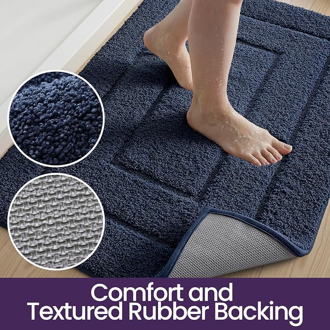 DEXI Bathroom Rugs 32x20, Non-Slip and Absorbent Bath Mat, Navy | Machine Washable, Soft Plush Microfiber Bathmat with Rubber Back, Quick Dry Rug for Shower, Tub, Sink