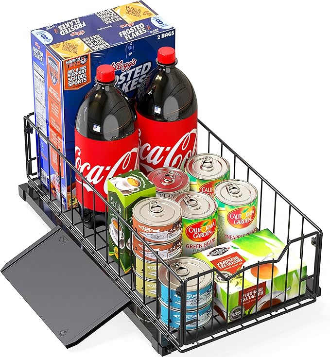 Simple Houseware Pull-Out Cabinet Sliding Basket, 17.2Dx9.7Wx5H, Black | Ideal for Kitchen and Bathroom Cabinet Storage Organizer, Under Sink or Pantry Organization