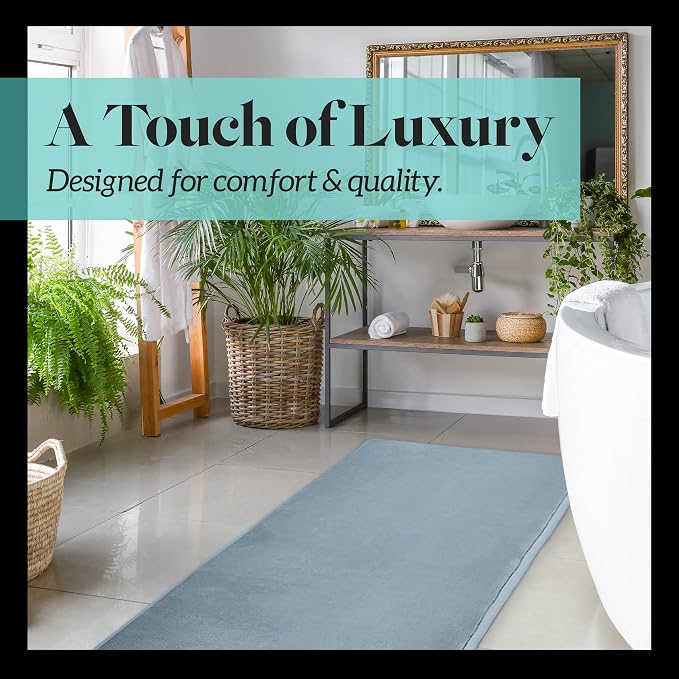 Memory Foam Bath Mat Non Slip Absorbent Super Cozy Velvet Bathroom Rug Carpet (22 inches X 36 inches, Smoke Blue)