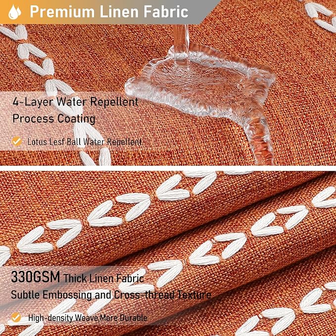 60x72 Boho Farmhouse Linen Heavy Duty Shower Curtain Set, Burnt Orange | Narrow Size, 330GSM Linen Blend, Water Repellent, Vintage Striped Fabric, 10 Plastic Hooks, Rustic Country, Machine Washable