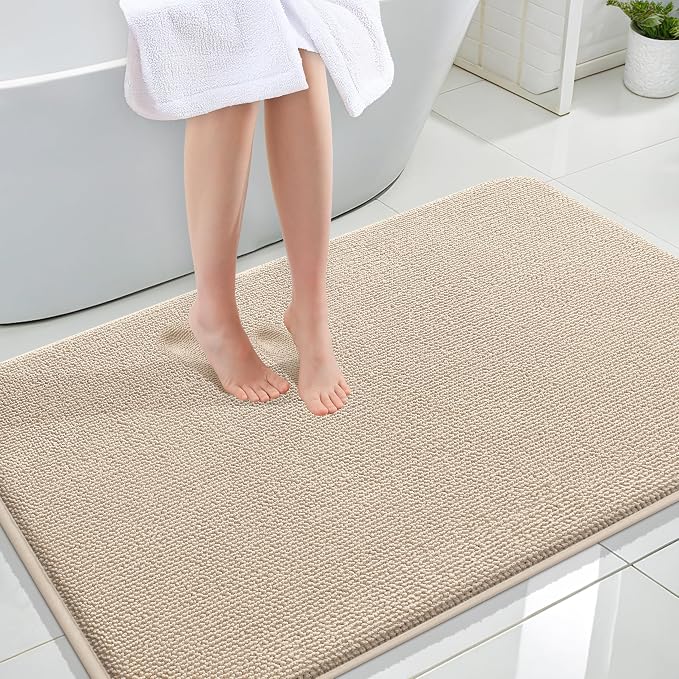 OLANLY Memory Foam Large Bathroom Rugs 47x32, Absorbent Bath Mat, Beige | Soft Quick Dry Bath Rugs, Non-Slip Carpet, Machine Washable Mat for Bathroom Floor, Tub and Shower, Home Decor Accessories