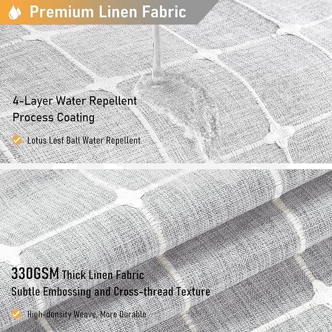 72x78 Boho Farmhouse Linen Heavy Duty Cloth Shower Curtain, Gray/Grey | Long Size, 330GSM Linen Blend, 3-side Tassels, Water Repellent Fabric, 12 Plastic Hooks, Bohemian Style, Machine Washable