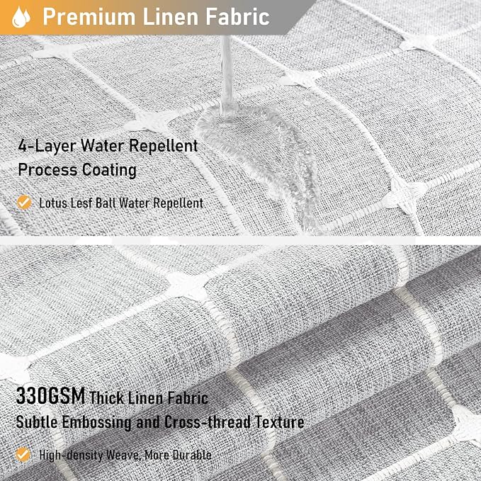 Extra Long Boho Farmhouse Linen Shower Curtain Set, 72x96, Gray/Grey | Extra Tall Size, 330GSM Linen Blend, 3-side Tassels, Waterproof Fabric, 12 Plastic Hooks, Rustic Bohemian, Machine Washable