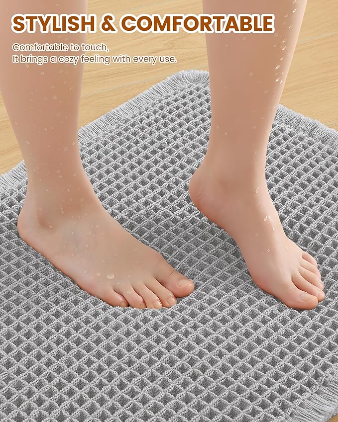 Smiry Waffle Bath Mat 24X16, Extra Soft Absorbent Bathroom Rugs, Light Grey | Non Slip Machine Washable Quick Dry Bath Rugs for Bathroom Floor, Tub, Shower, Home Decor Accessories