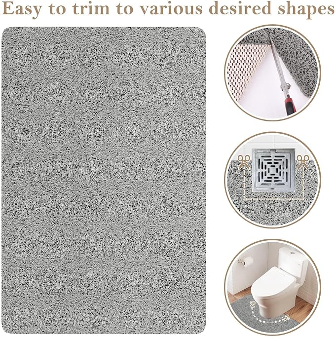 SoftDuo Shower Mat Bathtub Mat Non-Slip Soft Tub Mat | 24x16 inch,PVC Loofah Bath Mat with Drain for Tub and Bathroom,Quick Drying,Grey