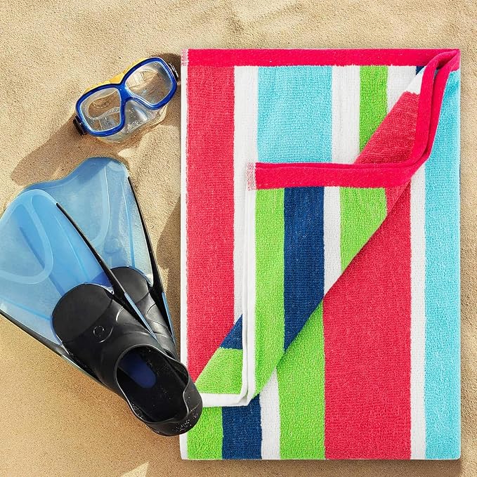 CASA COPENHAGEN Monaco Beach Towels Designed in Denmark Rough and Tough, Quick Dry, for Pool, Bath & Shower 30x60 inches 4 Pieces Cotton Beach Bath Towels Set - Rainbow Pink