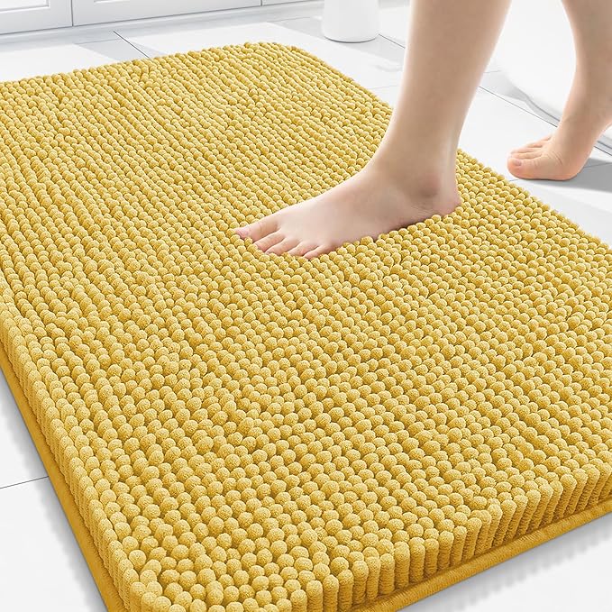 Arotive Bathroom Rugs 30x20, Soft Absorbent Shaggy Chenille Bath Rugs | Yellow, Machine Washable Rubber Backing Bath Mats for Bathroom Floor Tub and Shower Home Decor Accessories