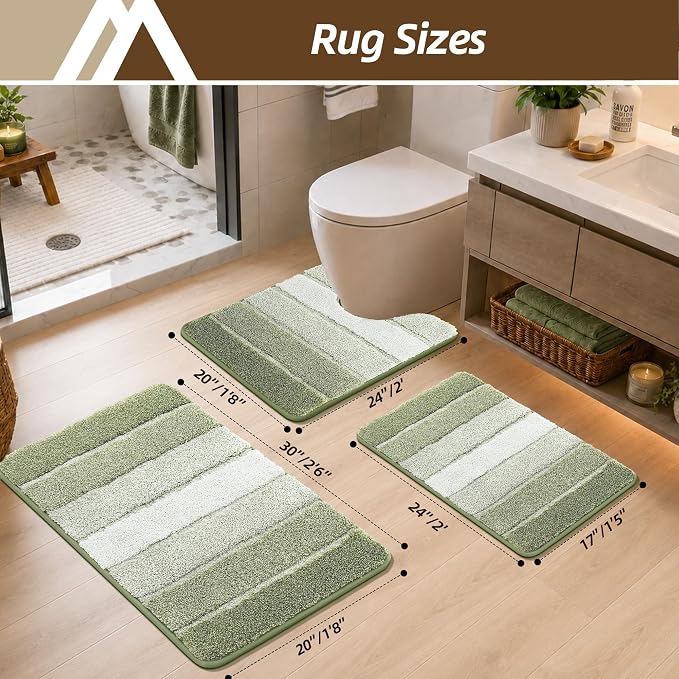 COSY HOMEER Toilet Rugs U-Shaped 24"x20", Ultra Soft Absorbent Bath Mat | Non-Slip TPR Backing, Machine Washable Shaggy Rug for Toilet,Green