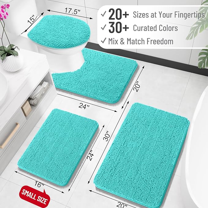 OLANLY Bathroom Rugs 30x20, Extra Soft Absorbent Chenille Bath Rugs | Teal, Quick-Drying Rubber Backing, Machine Washable Bath Mat for Bathroom Floor, Tub and Shower, Home Decor Accessories