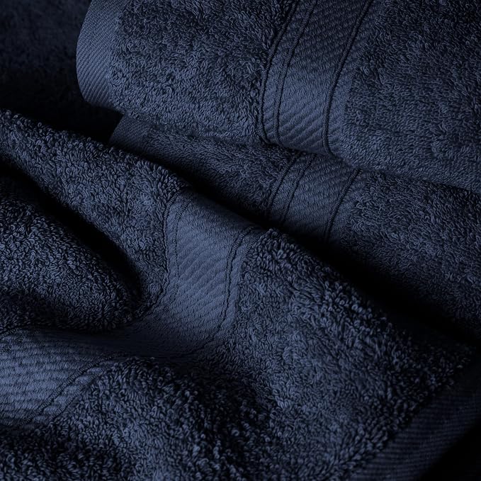 SUPERIOR Egyptian Cotton Ultra Plush & Absorbent, 12 Piece Set, Navy Blue | Heavyweight 12 Pc Egyptian Cotton Towel Set Includes 4 Bath Towels 4 Hand Towels 4 Washcloths Decorative Rope Border