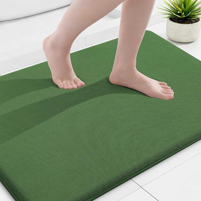 Smiry Memory Foam Bath Mat 36x24, Extra Soft and Absorbent Bathroom Rugs | Olive Green, Quick Dry Machine Washable Non-Slip Bath Mat for Bathroom Floor, Shower and Tub