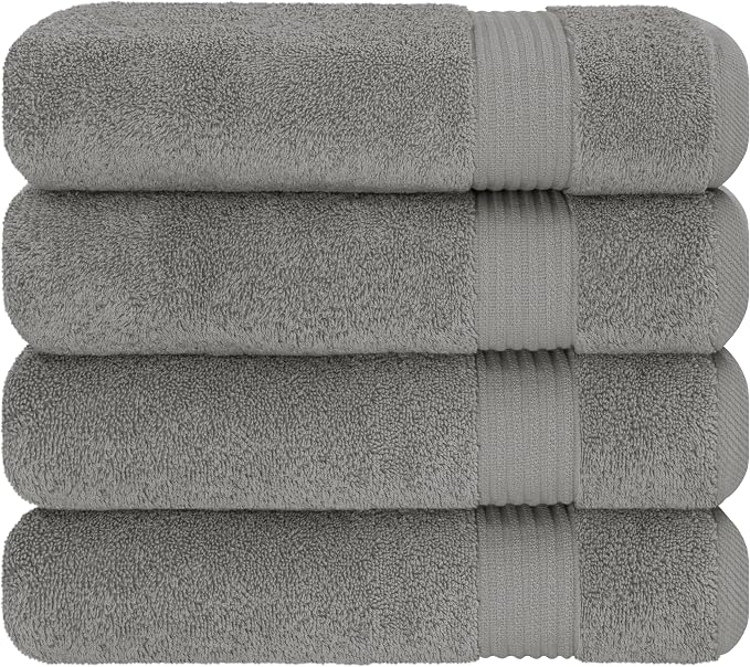Cotton Paradise Turkish Towel Set, Soft Absorbent Quick Dry, 4 Piece Bath Towel Set, Light Grey