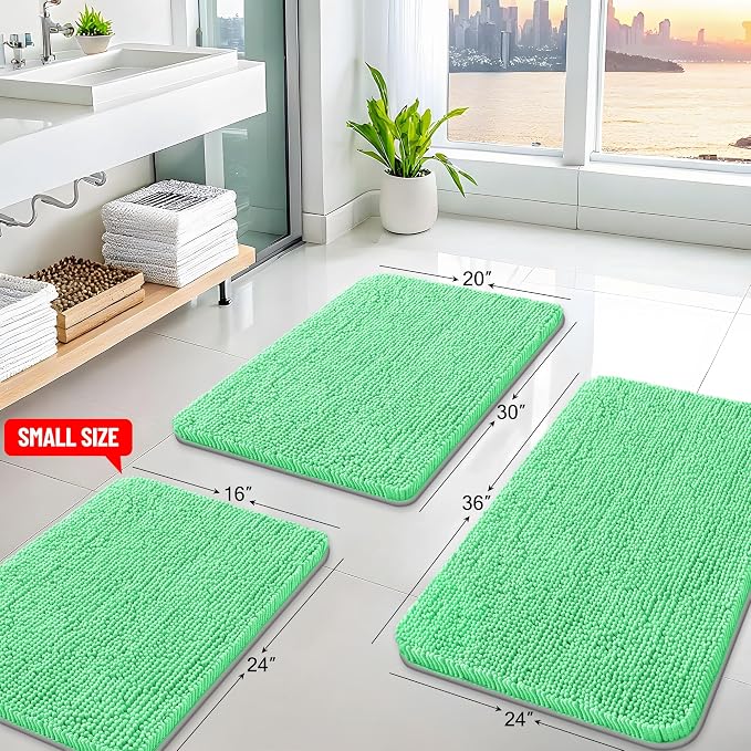 Arotive Bathroom Rugs 30x20, Soft Absorbent Shaggy Chenille Bath Rugs | Mint Green, Machine Washable Rubber Backing Bath Mats for Bathroom Floor Tub and Shower Home Decor Accessories
