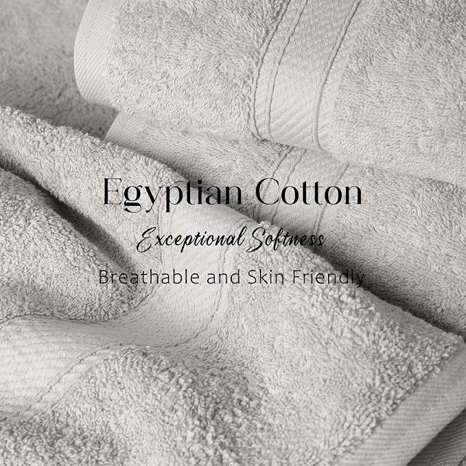 Superior Egyptian Cotton Plush & Absorbent, Bath Towel Set of 4, Silver | Quick Dry, Soft Luxury Towel Set, Bath Essentials for Bathroom, Guest Bath, Spa, 4 Piece Bath, Madeline Towels