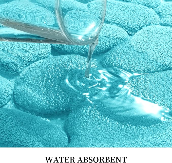 Memory Foam Bath Mat Cobblestone Bathroom Rugs Super Water Absorbent Bath Mats for Bathroom Machine Washable Bath Rugs(24 x 36,Teal)