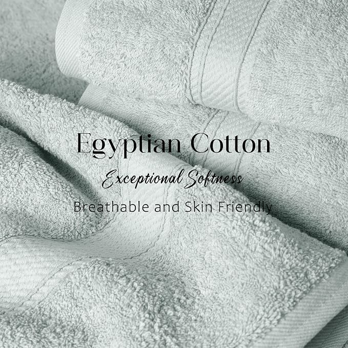 SUPERIOR Egyptian Cotton Ultra Plush & Absorbent, 3 Piece Set, Sea Foam | Quick Dry, Soft Luxury Towel Set, Bath Essentials, Guest Bath, Spa, 1 Bath, 1 Hand, 1 Face Towels, Madeline Towels
