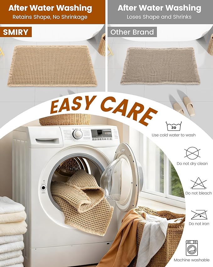 Smiry Waffle Bath Mat 60X24, Extra Soft Absorbent Bathroom Rugs, Brown | Non Slip Machine Washable Quick Dry Bath Rugs for Bathroom Floor, Tub, Shower, Home Decor Accessories