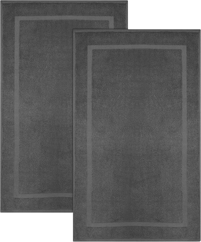 COTTON CRAFT Bath Mats - 2 Pack Tub Shower Floor Mat - 21x30- Charcoal Grey | Ultra Absorbent Plush 900 GSM Pure Cotton Banded Border Luxury Towel Rug - Not a Bathroom Rug