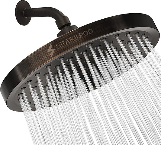 SparkPod Rain Shower Head, 8 Inch Round, Vintage Oil-Rubbed Bronze Finish | High Pressure Shower Heads, 90 Nozzles, Adjustable Showerhead, No Tools Needed, Universal Connection