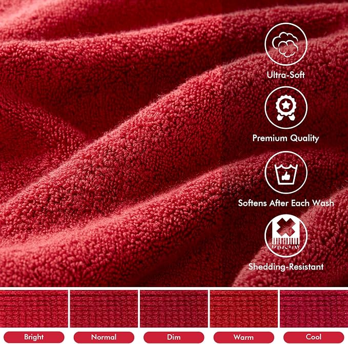Madison Park 800GSM 100% Cotton Bathroom Bath Towel Set of 8, Bright Red | Long Staple, Highly Absorbent, Durable Hotel Spa Quality, Quick Dry, Double Stitched Hems, Lint Reducing, OEKO-TEX Certified