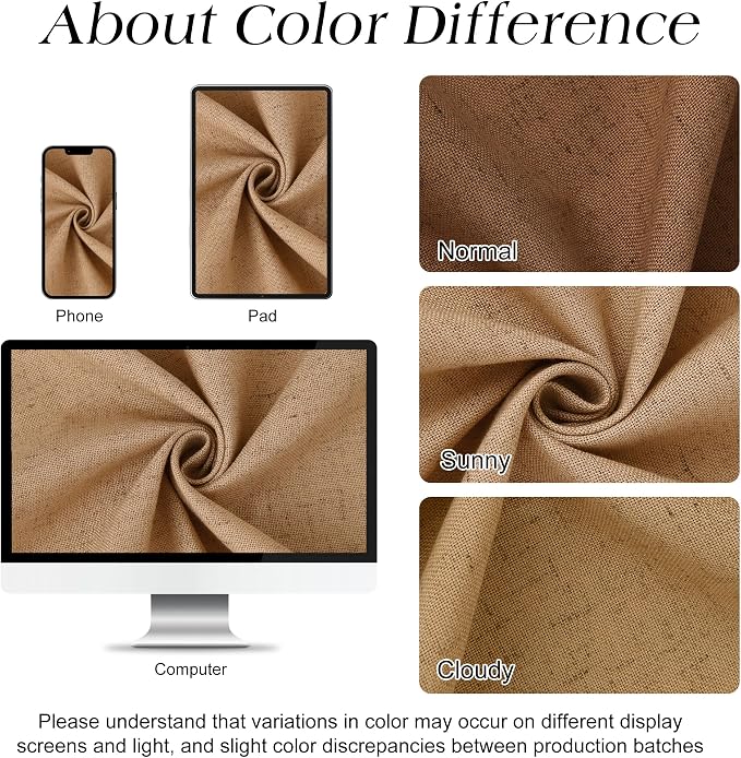 Camel Linen Shower Curtain, Country Boho Farmhouse Bath Decor Shower Curtains Neutral Cloth Weighted Textured Fabric Bath Curtain Liner with Hooks, 72x72