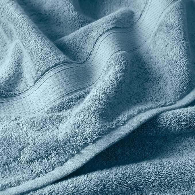 SUPERIOR Egyptian Cotton Ultra Plush & Absorbent, 12 Piece Set, Denim Blue | Heavyweight 12 Pc Egyptian Cotton Towel Set Includes 4 Bath Towels 4 Hand Towels 4 Washcloths Decorative Rope Border