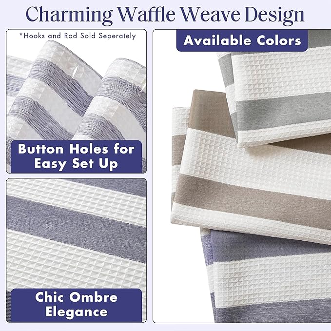Madison Park Extra Wide Shower Curtain for Bathroom, Blue Ombre 108" x 72" | Ariana Ombre Cozy, Spa Quality Modern Waffle Weave Contemporary, 3M Scotchgard Treatment, Machine Washable
