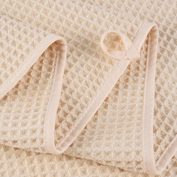 POLYTE 430 GSM Poly Blend Microfiber Quick Dry Waffle Bath Towel Set of 6 | 2-Body Towels, 2-Hand Towels, 2-Wash cloths, Oversize, Lint Free