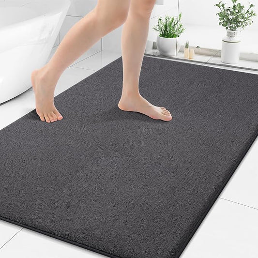Smiry Memory Foam Bath Mat 48x32, Extra Soft Absorbent Bathroom Rugs | Dary Grey Quick Dry, Machine Washable Bath Mats for Bathroom, Shower, Tub and Home Decor Accessories