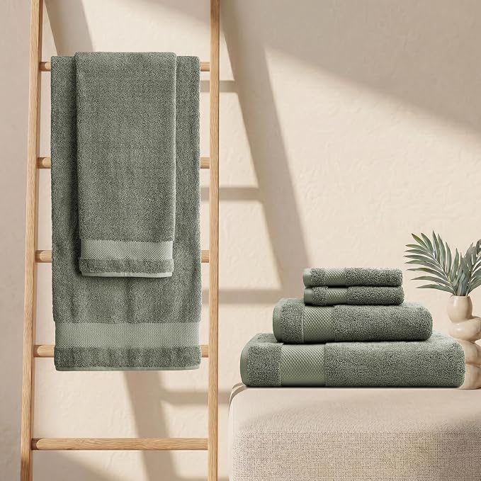 100% Organic Cotton 700 GSM Plush Premium Washcloths 13" x 13" GOTS Certified, Face Towels Perfect for Home & Bathroom - Sage, Pack of 12