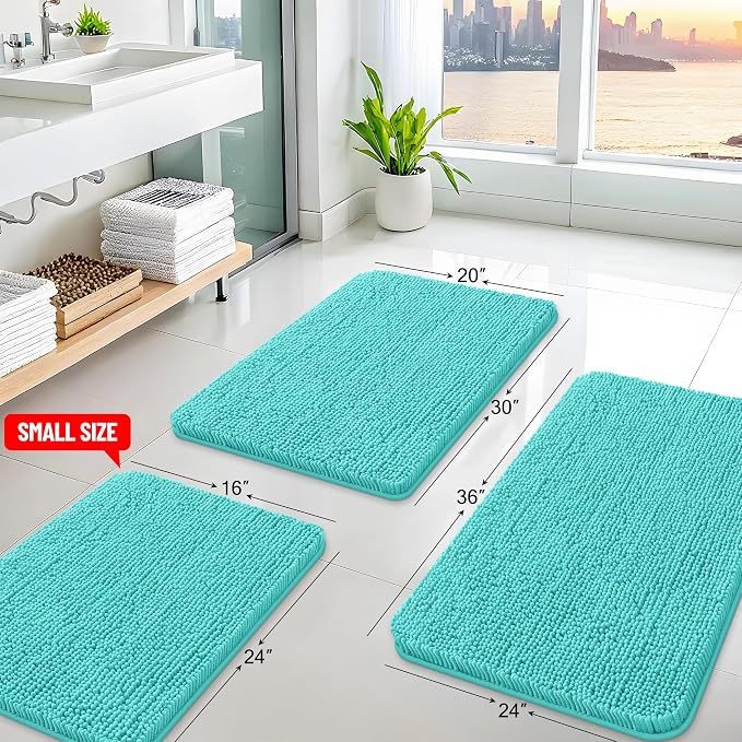 Arotive Bathroom Rugs 36x24, Soft Absorbent Shaggy Chenille Bath Rugs | Turquoise, Machine Washable Rubber Backing Bath Mats for Bathroom Floor Tub and Shower Home Decor Accessories