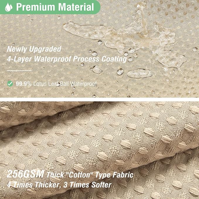 Extra Wide Waffle Shower Curtain 256 GSM Fabric 108x72 Beige/Khaki | 108 Inch Wide, Thick Polyester Cloth, Weighted Hem, Water Repellent, Washable, Hotel Shower Curtain Set for Bathroom 18 Hooks