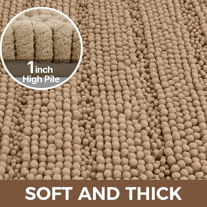Bcoimo Small Bath Rug Mat,24x17 Chenille Non Slip Tan Bathroom Shower Mats | Extra Soft Bathroom Rugs;Non Slip with Rubber Backing Bath Mats;High Absorbent And Quick Dry Microfiber mat; Machine Washable
