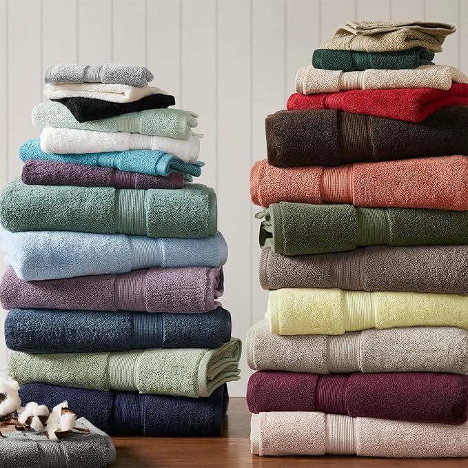 Madison Park 800GSM 100% Cotton Bathroom Bath Towel Set of 8, Dark Green | Long Staple, Highly Absorbent, Durable Hotel Spa Quality, Quick Dry, Double Stitched Hems, Lint Reducing, OEKO-TEX Certified