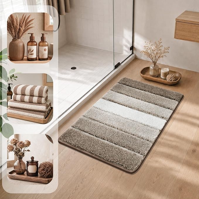 COSY HOMEER Bathroom Rugs 30x20,Ultra Soft Absorbent Bath Mat,Brown | Non-Slip TPR Backing Stays in Place, Machine Washable Bath Rugs Shaggy Rug for Bathroom Floor