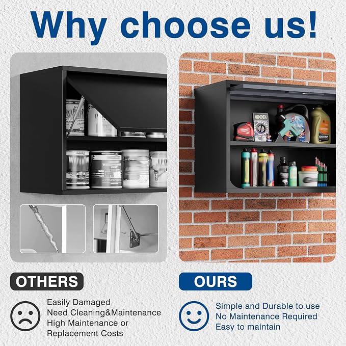 Fesbos Metal Storage Cabinet Black&Gray Wall Cabinets with Shelf and Locking Door - Wall Mounted Storage Cabinet for Garage Warehouse Home Office - Assembly Required