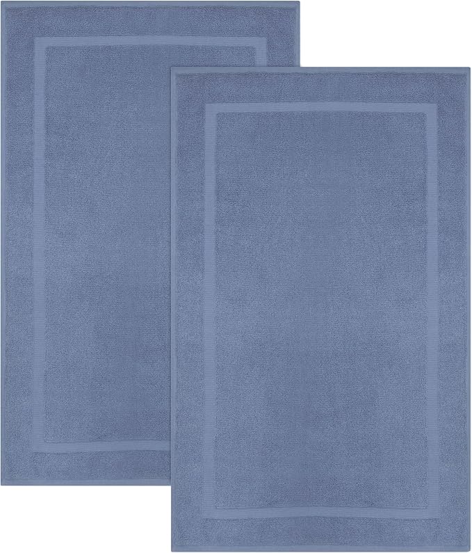 COTTON CRAFT Bath Mats - 2 Pack Tub Shower Floor Mat - 21x30- Azure Blue | Ultra Absorbent Plush 900 GSM Pure Cotton Banded Border Luxury Towel Rug - Not a Bathroom Rug