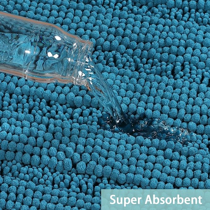 Turquoize Chenille Bathroom Rugs Set Non-Slip Bath Mats for Bathroom Super Absorbent Shaggy Rugs for Tub Shower Toilet Bath Rug Plus U Contour Rug (Standard: 20" x 32" and 20" x 20" U), Turquoise