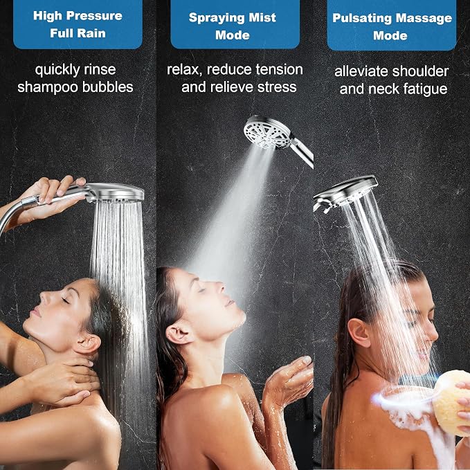 Filtered Handheld Shower Head, 9 Spray Modes High Pressure, 3 Replacement Filters Included, Hard Water Softener 20-Stage Filtration, Remove Chlorine, Relieve Dry Itchy Skin, 3 Filters-Chrome