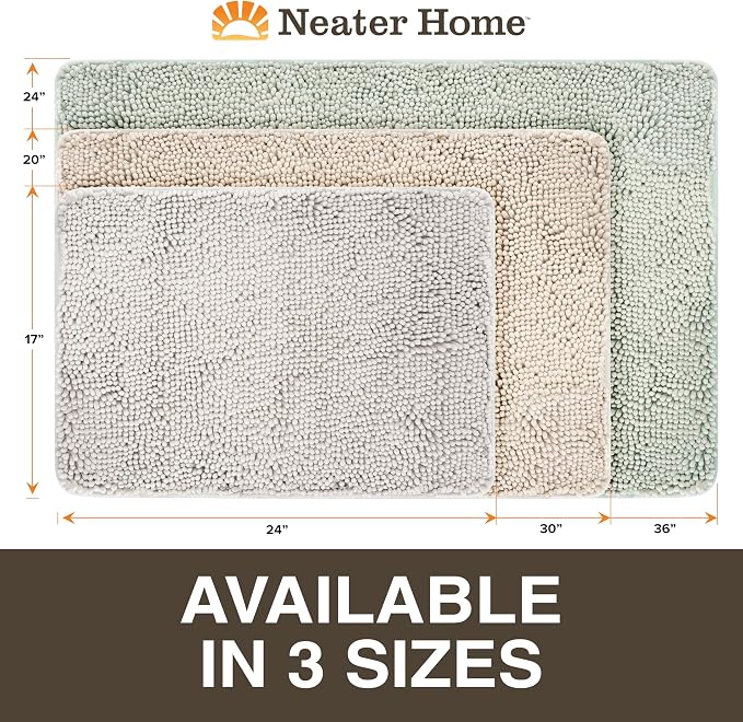 Neater Home Plush Bathroom Rugs 30x20 Thick Chenille Quick Dry Microfiber Absorbent Bath Mat, Soft Bath Rugs, Machine Washable Bathroom Floor Mat for Tub Shower Sink, Home Decor Accessories, Green