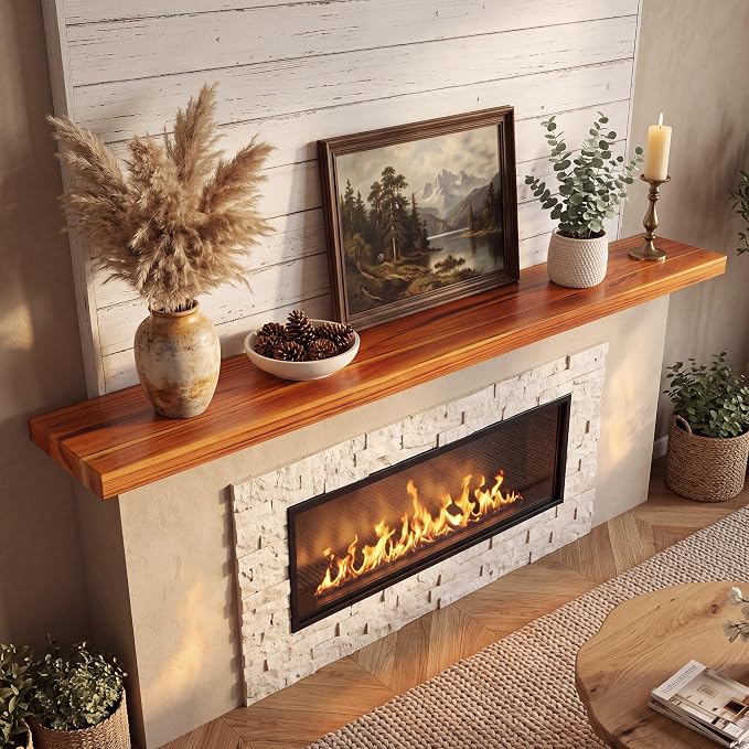 55" Solid Teak Floating Wall Shelf, Water Resistant & Sturdy Decor | Natural Teak Wood, Spacious Wall Storage & Decor, Fits Living Room, Bedroom, Kitchen & Bathroom