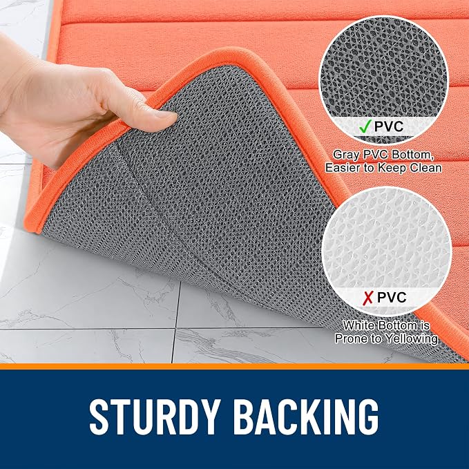 OLANLY Memory Foam Long Bathroom Rugs Runner 47x17, Super Soft Absorbent | Coral, Quick Dry Bath Mat, Machine Washable Shower Floor Rugs, Bathmat Carpet for Bathroom Floor, Tub and Shower