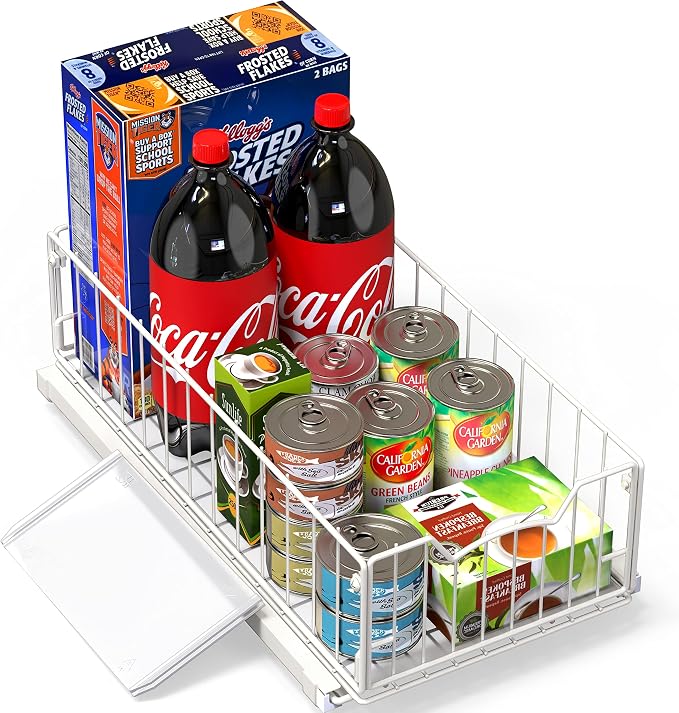 Simple Houseware Pull-Out Cabinet Sliding Basket, 17.2Dx9.7Wx5H, White | Ideal for Kitchen and Bathroom Cabinet Storage Organizer, Under Sink or Pantry Organization